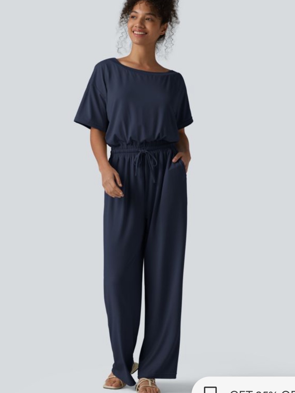NWT Halara Boat Neck Short Sleeve Drawstring Baggy Casual Jumpsuit with Pockets